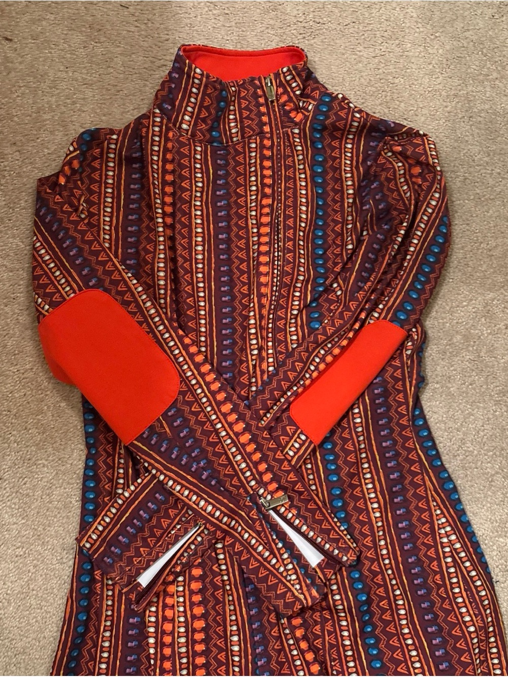 Sassy Jones Orange Geometric Striped High-Neck With wide Leg Jumpsuit - Picture 9 of 15